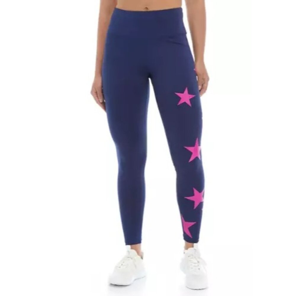 Cabana By Crown & Ivy Women 1X Navy Leggings Pink Star Print Activewear